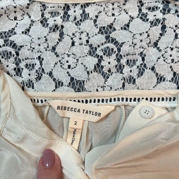 Rebecca Taylor Off White Silk Blouse Mixed Media Size 2 - Picture 2 of 6